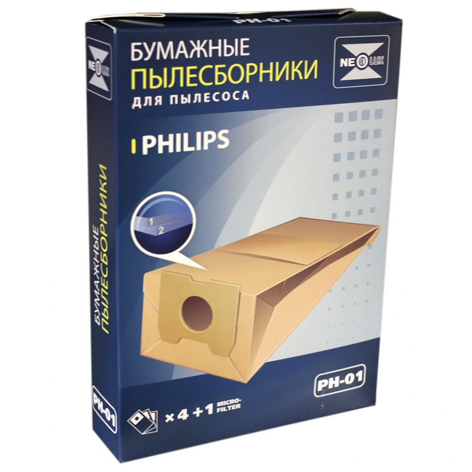 Комплект мешков PH-01 для пылесосов Philips, с одним микрофильтром, v1044 Комплект мешков PH-01 для пылесосов Philips, с одним микрофильтром, v1044
